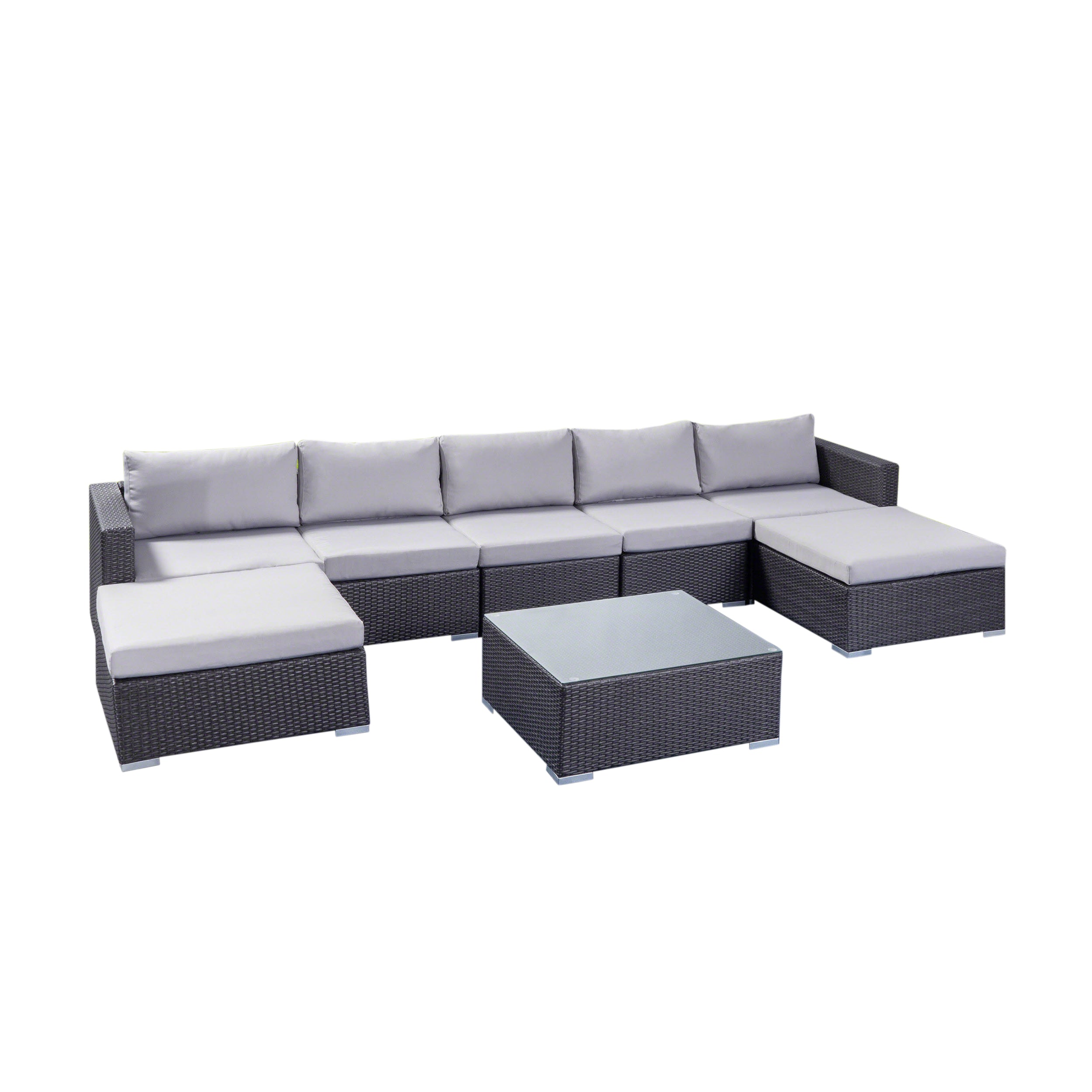 Tom Rosa Outdoor 5 Seater Wicker Sectional Sofa Set with Cushions