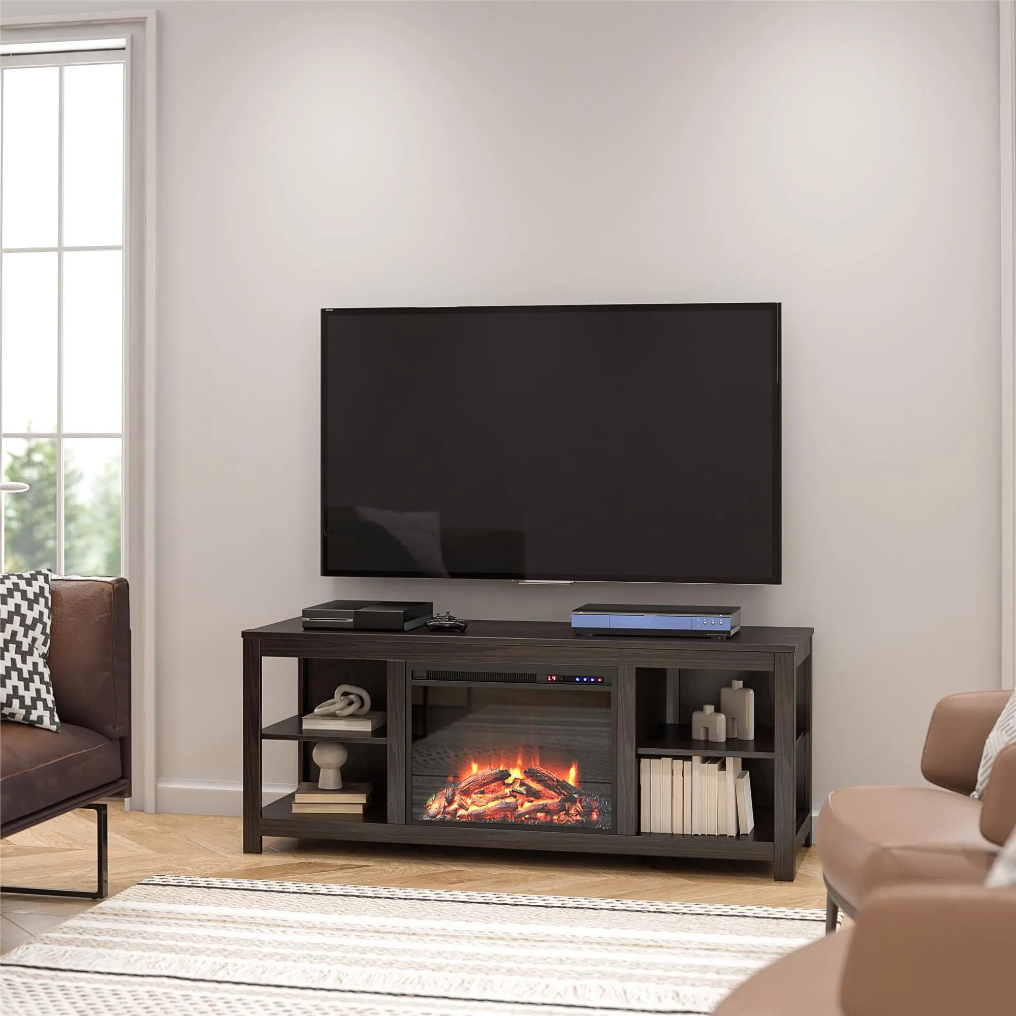 Melville Farmhouse Espresso Electric Fireplace TV Console