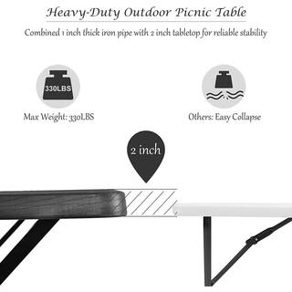 Alpulon All-Weather Metal Outdoor Picnic Table Bench Set with Metal Base Wood ZMWV083