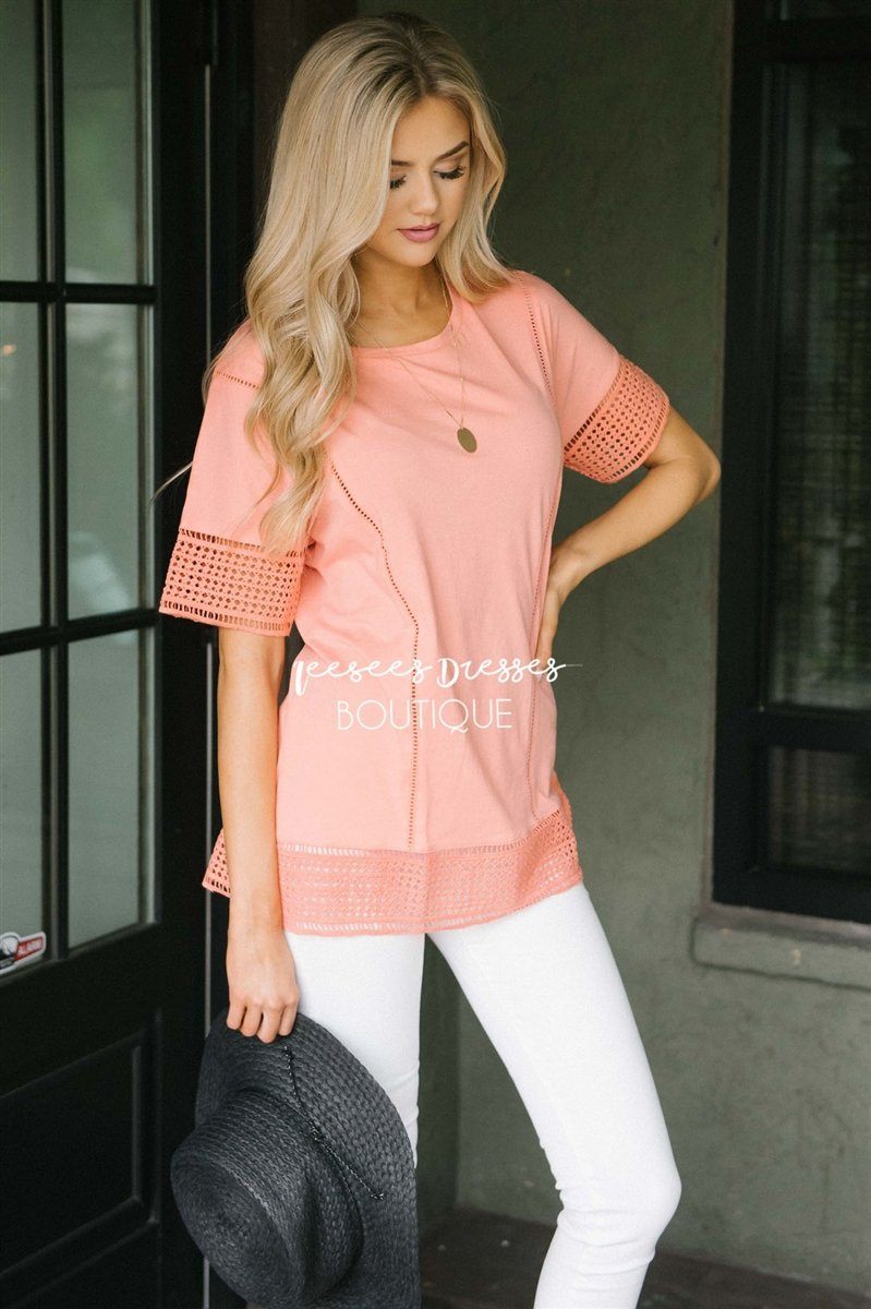 Eyelet Lace Trim Detail Top