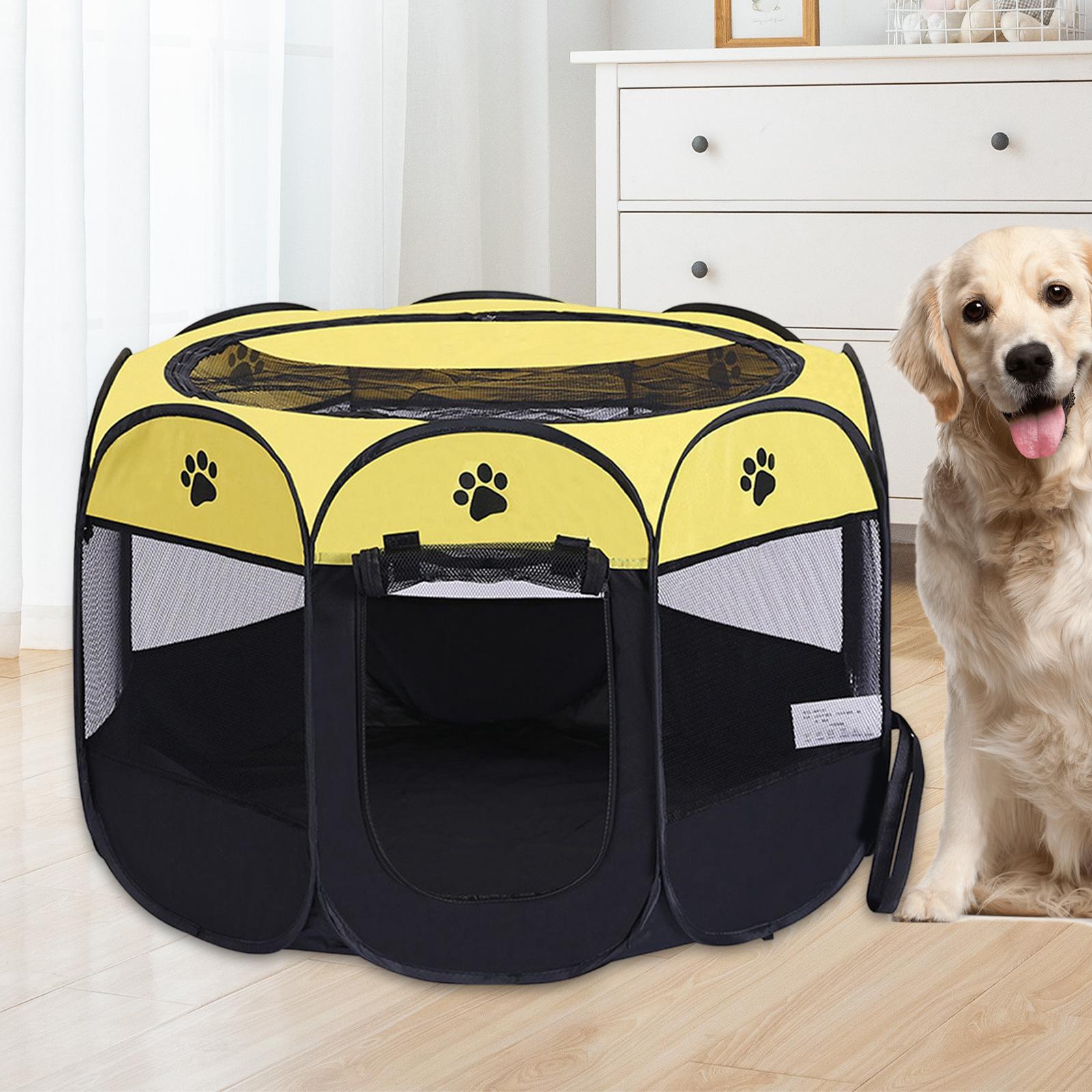 Portable Foldable Pet Playpen Mesh Exercise Pen Kennel for Small Animals Cat Yellow Black