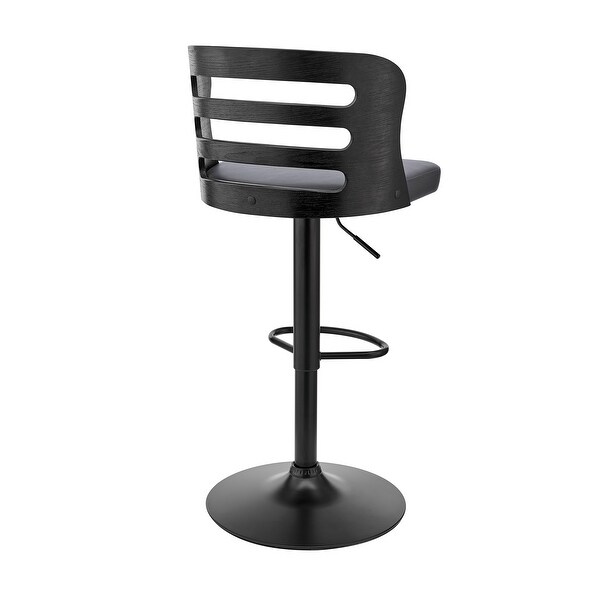 Khalia Adjustable Swivel Faux Leather and Wood Bar Stool with Metal Base