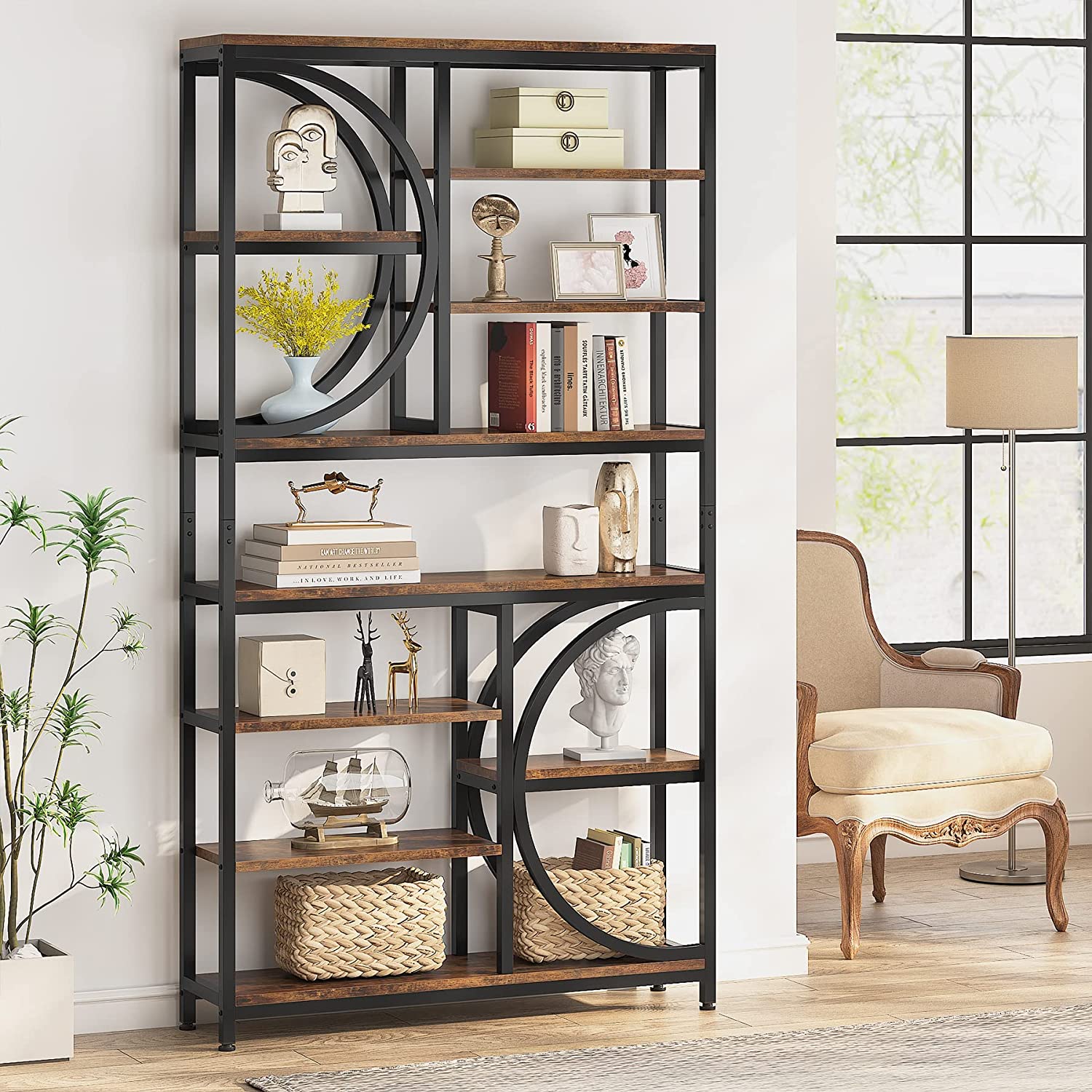 77 Bookshelf, Industrial 8-Tier Etagere Bookcase Open Display Shelves