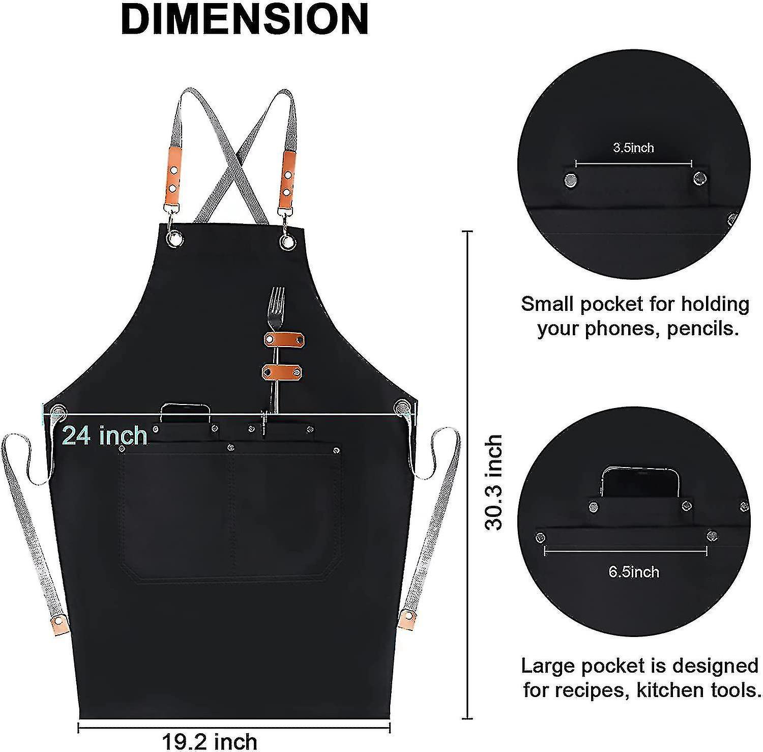 Chef Apron With Cross Back Bib Apron Cooking Aprons With Large Pockets For Men