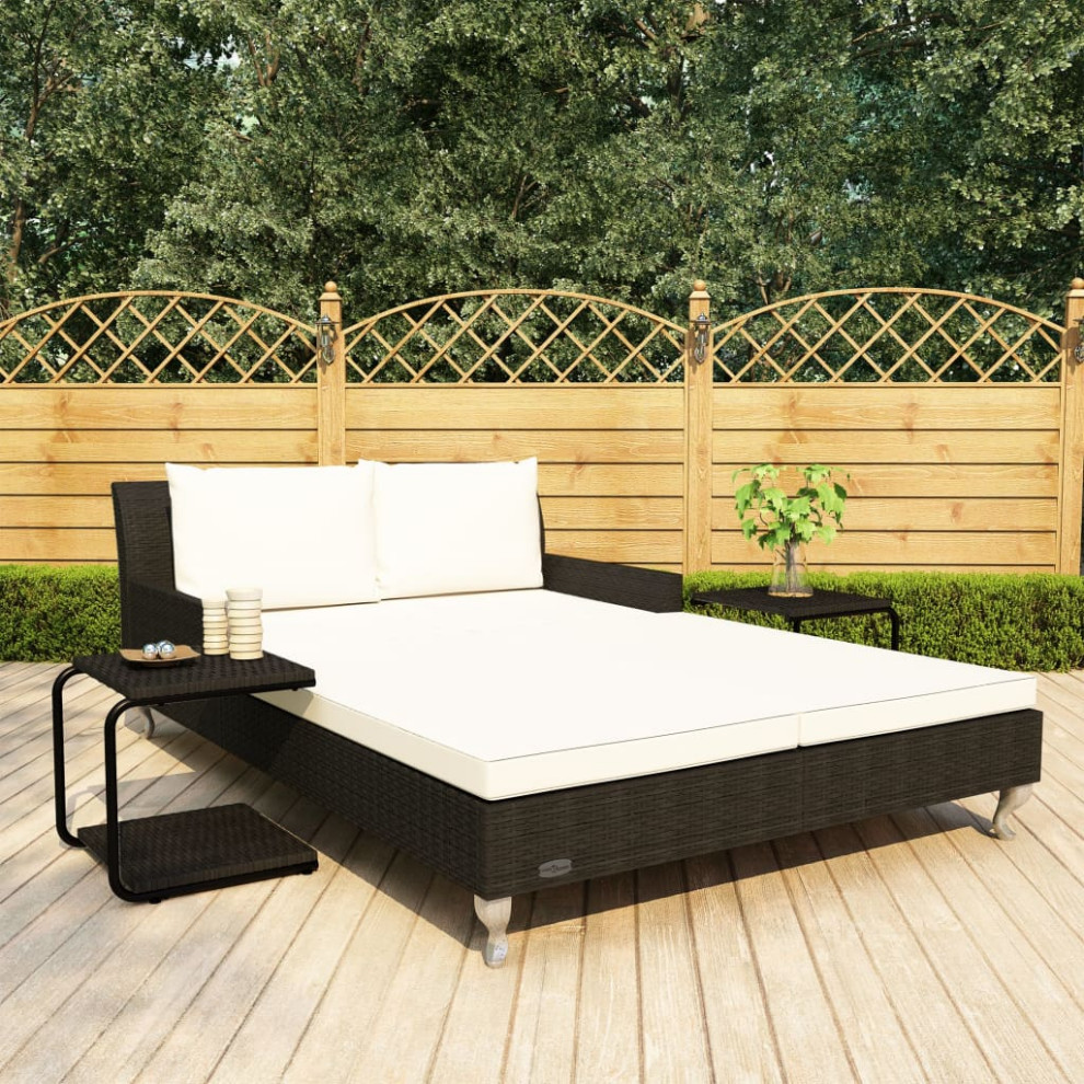 vidaXL Daybed 2 Person Patio Garden Sun Bed with Cushions Poly Rattan Brown   Tropical   Outdoor Chaise Lounges   by vidaXL LLC  Houzz