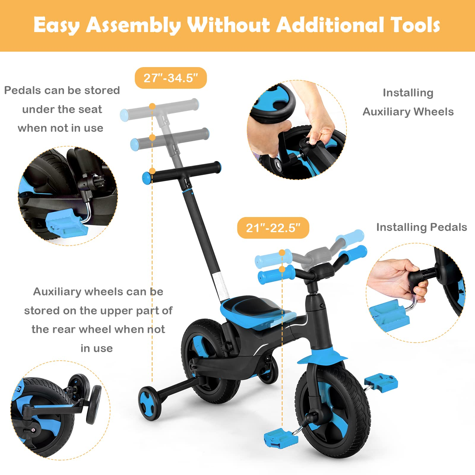 5 in 1 Toddler Tricycle, Folding Kids Trike Baby Balance Bike