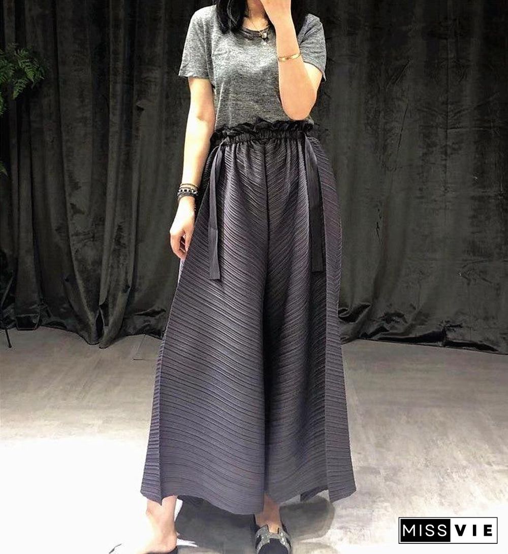 Pleated women harem pants plus size high waist pleated wide leg flare pants Girdle of waist aesthetic harajuku pants