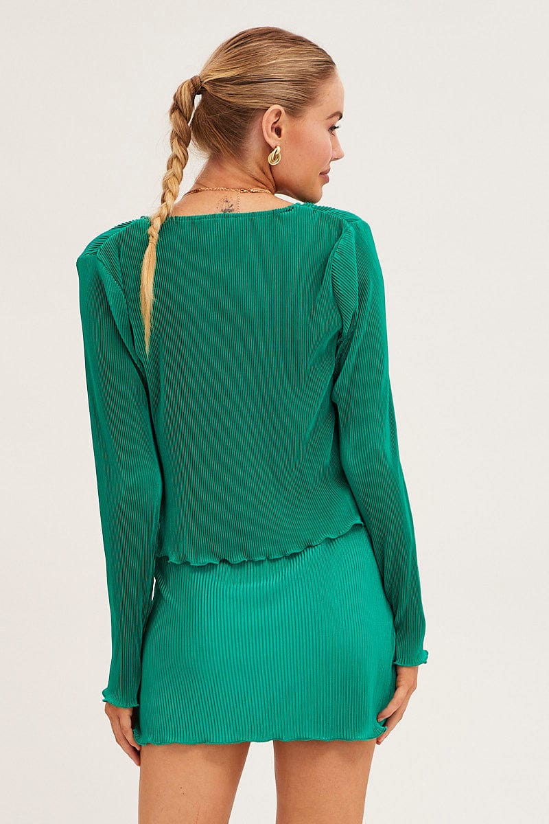Green Mini Skirt Plisse Satin