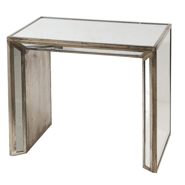 27， 21 Inch Nesting Side Table Set of 2， Mirrored Wood Frame， Silver