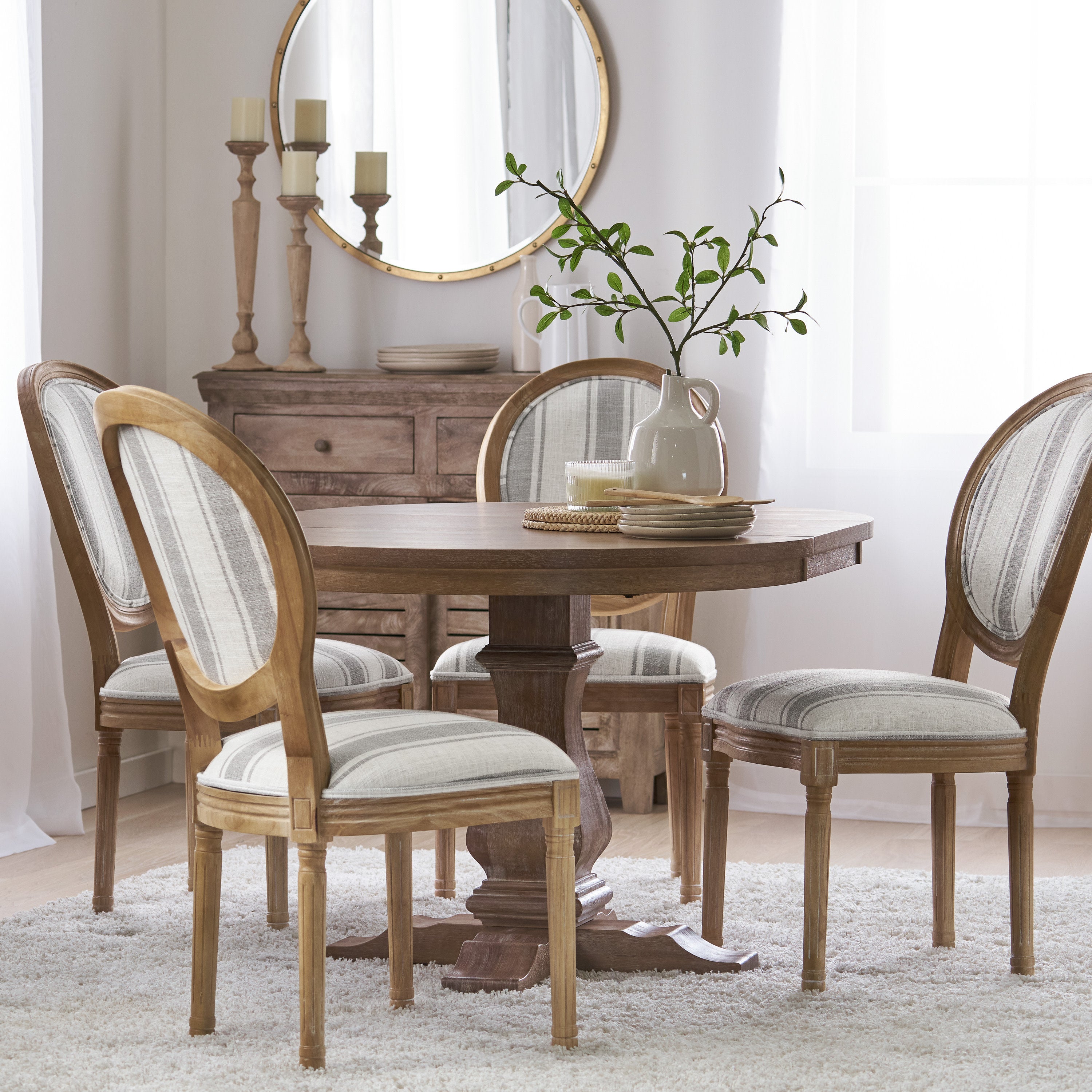 Naclerio French Country Fabric Upholstered Wood 5 Piece Dining Set