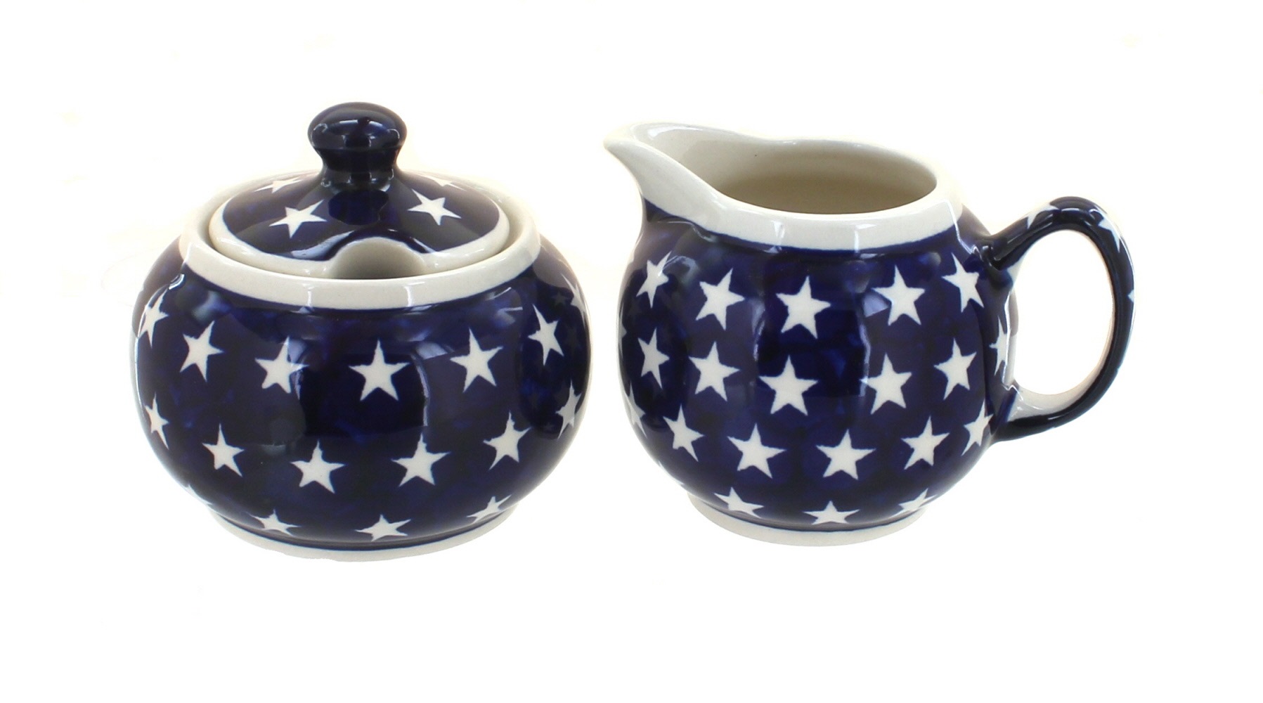 Blue Rose Polish Pottery Stars Cream and Sugar Set