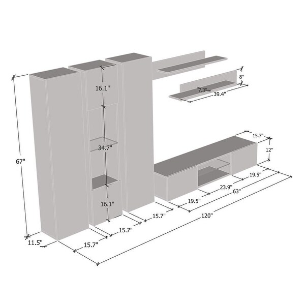 Fly C5 33TV Wall Mounted Floating Modern Entertainment Center