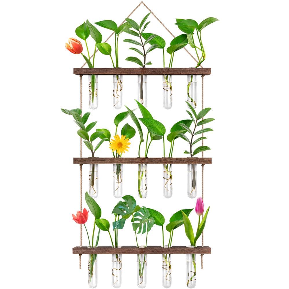 EVEAGE 39in. x 14in. White Glass Wall Hanging Planter 3 Tiered Propagation Test Tube BGBLHP-WT-730