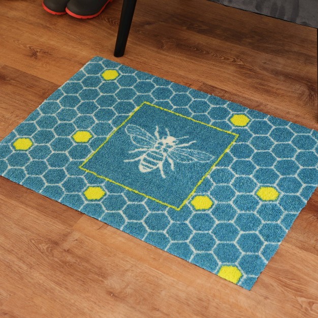 2 x27 x3 x27 Colorstar Bee Hex Door Mat Teal Bungalow Flooring