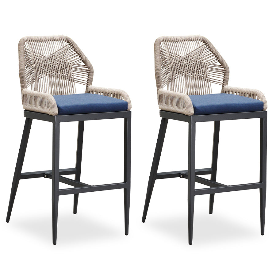PURPLE LEAF Patio Sunbrella Bar Stools Set of 2  Rattan Bar Aluminum Bar Stool Outdoor Barstools with Back and Cushion for Garden Kitchen Island