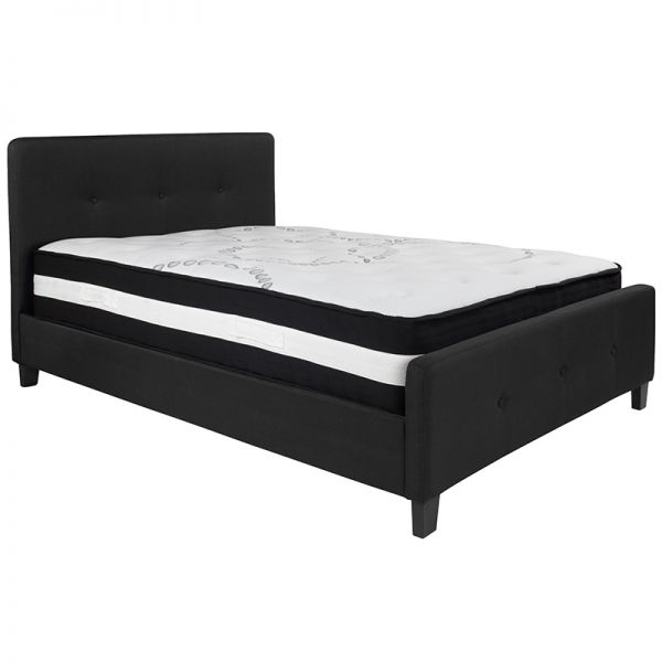 Tribeca Full Size Tufted Upholstered Platform Bed in Black Fabric with Pocket Spring Mattress