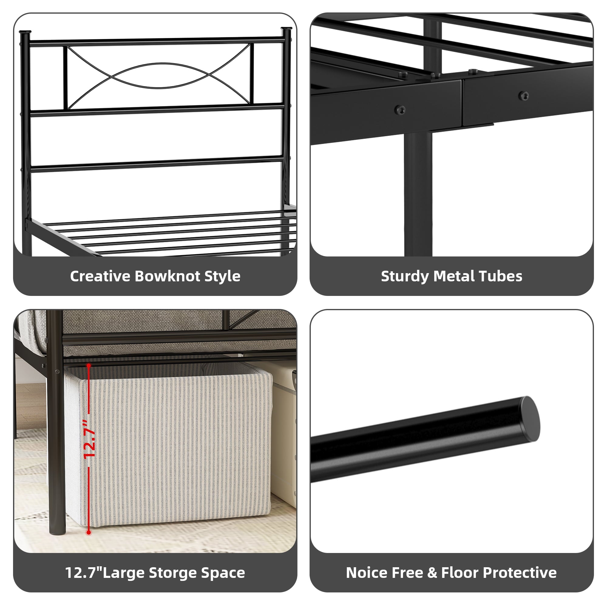 Yoneston Twin Size Metal Platform Bed with Bowknot Headboards Easy Assembly (Mattress Not Included)