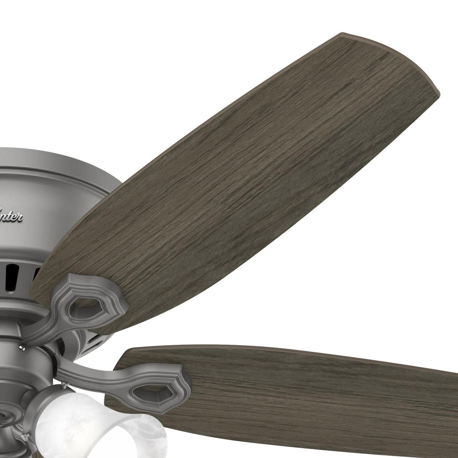 Hunter Fan 52 Builder Matte Silver Low Profile Ceiling Fan with LED Light and Pull Chain