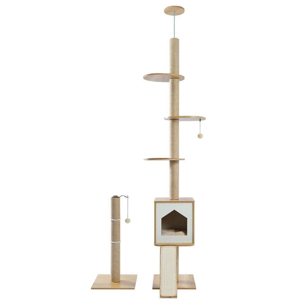 Foobrues 3-in-1 Floor-to-ceiling Cat Tree Wood Stable Furniture PSL-23170659