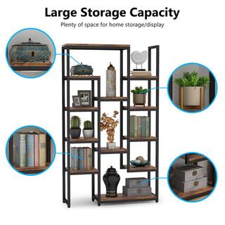 BYBLIGHT Eulas 70.9 in. Brown Wood 12-Shelf Modern Tall Etagere Bookcase 6-Tier Display Shelves Book Storage Organizer BB-K0055GX