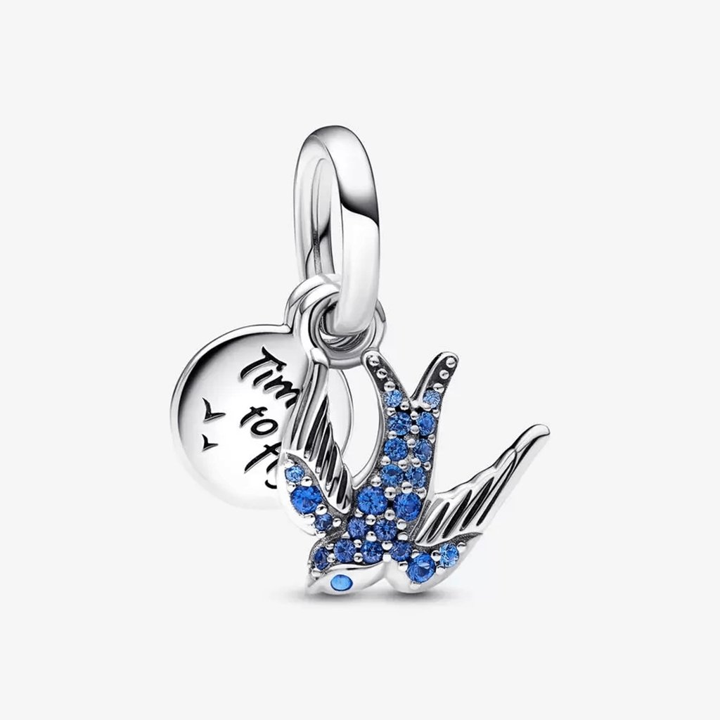 PANDORA  Sparkling Swallow & Quote Double Dangle Charm