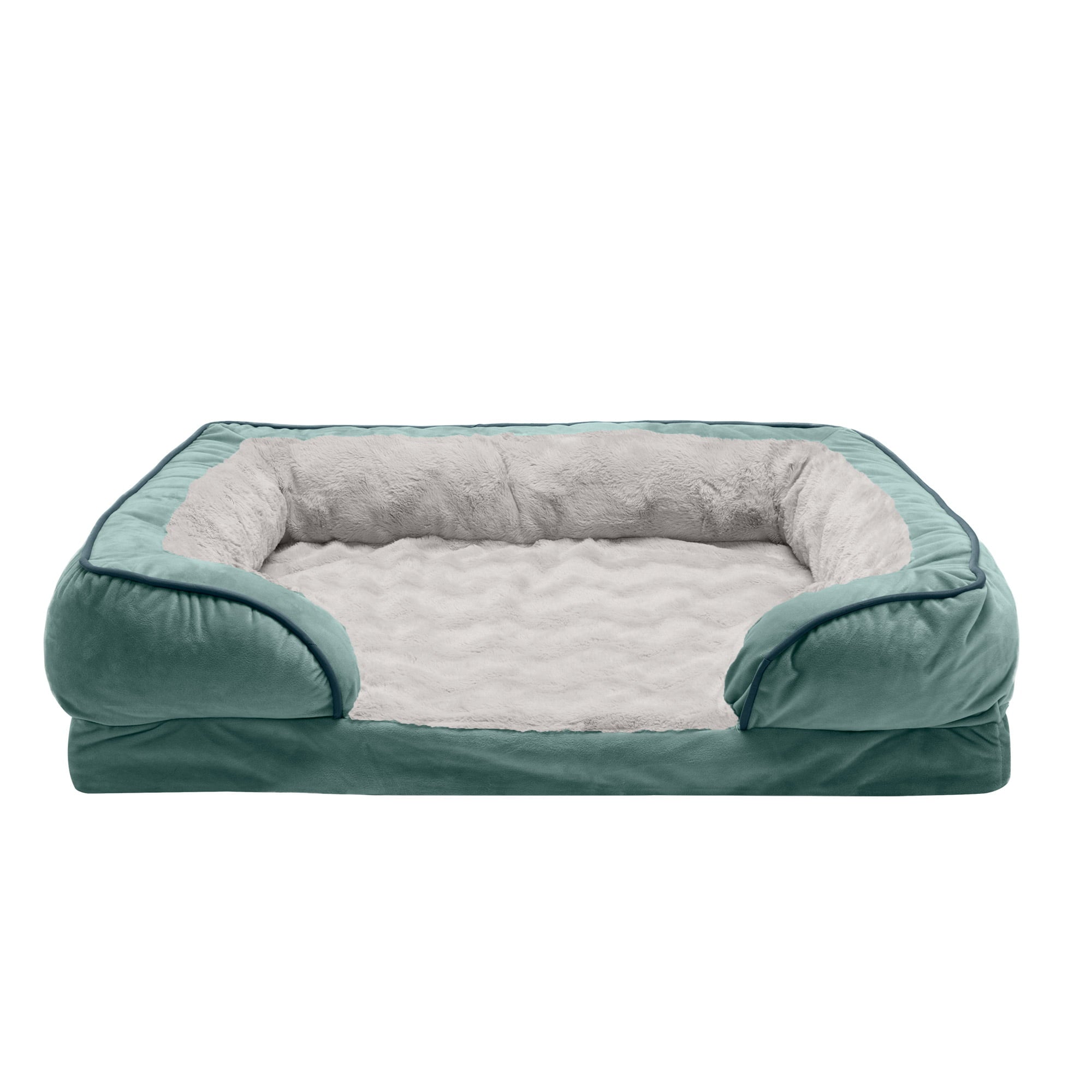 FurHaven Pet Products | Full Support Orthopedic Perfect Comfort Velvet Waves Sofa Pet Bed Dogs and Cats - Celadon Green， Large