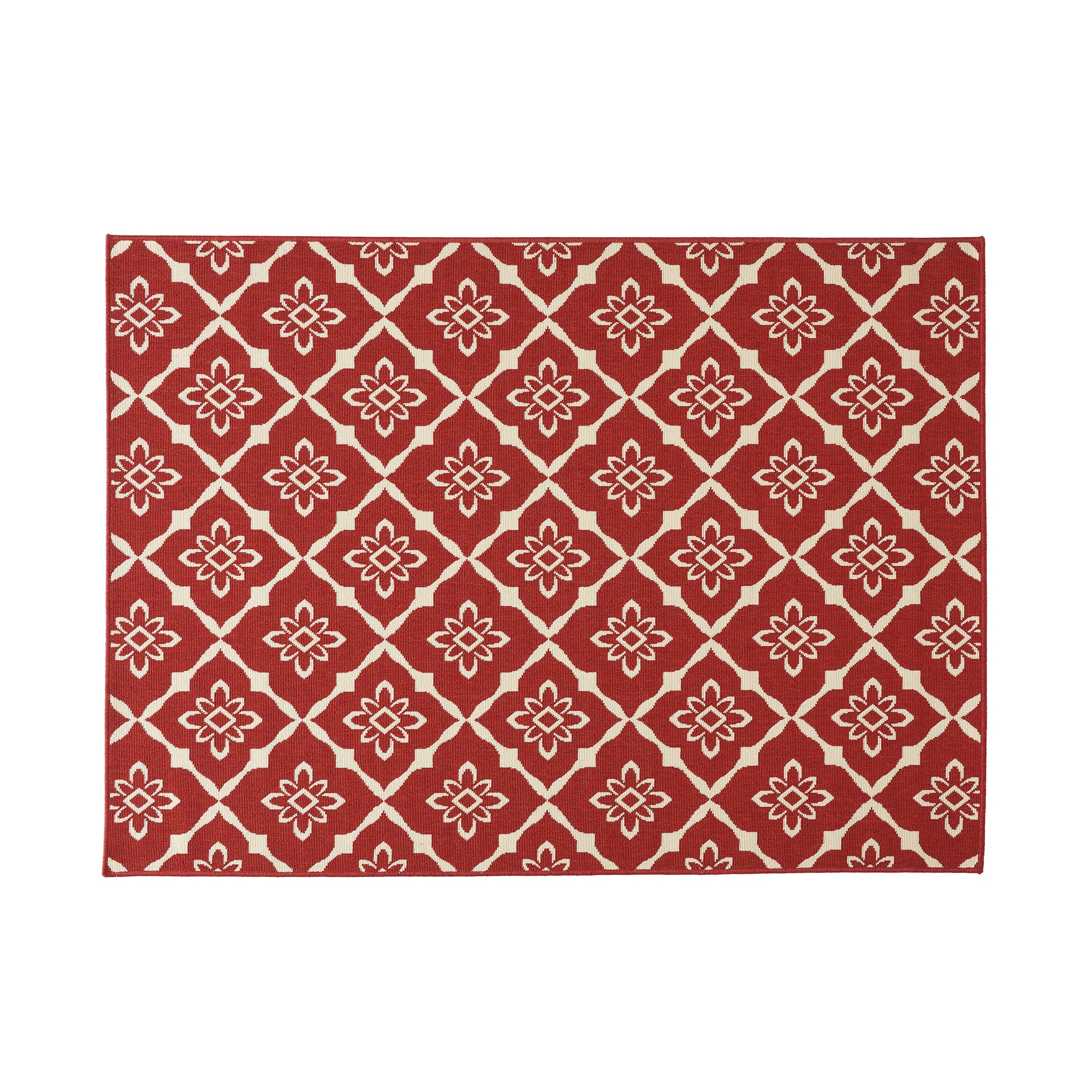 Eluzer Outdoor Trellis Area Rug, Red and Ivory