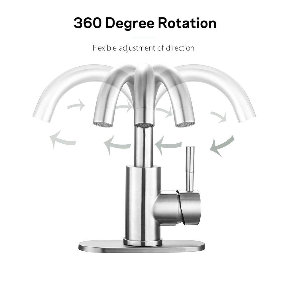 LORDEAR Single-Handle Single Hole Vessel Bathroom Faucet with Deck Plate and Hose in Brushed Nickel H-SLC2012-SS