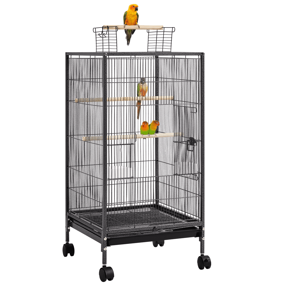 Easyfashion 40-Inch Open Top Parakeet Cage with Rolling Stand， Black