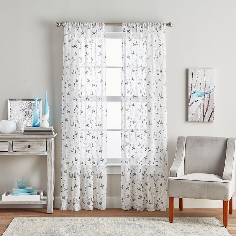 Curtainworks Botanical Embroidery Rod Pocket Window Curtain Set