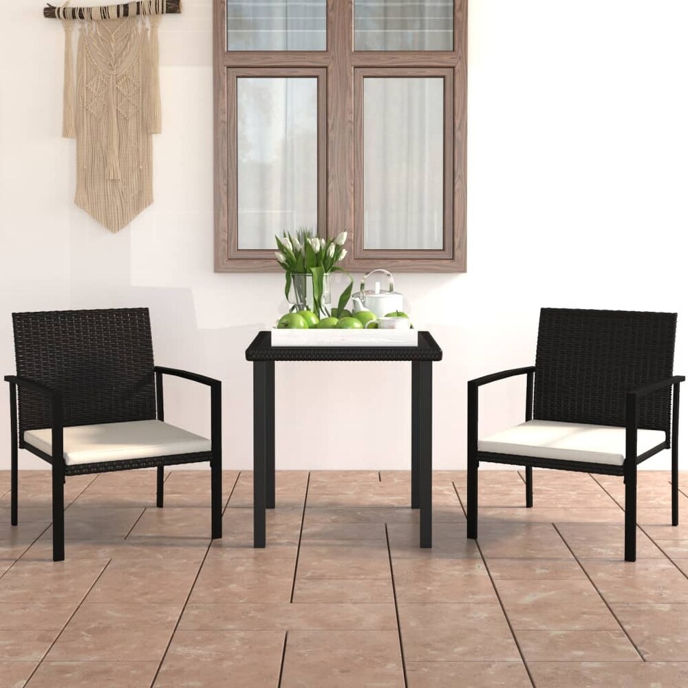 vidaXL 3 Piece Patio Dining Set Poly Rattan Black   20.9\