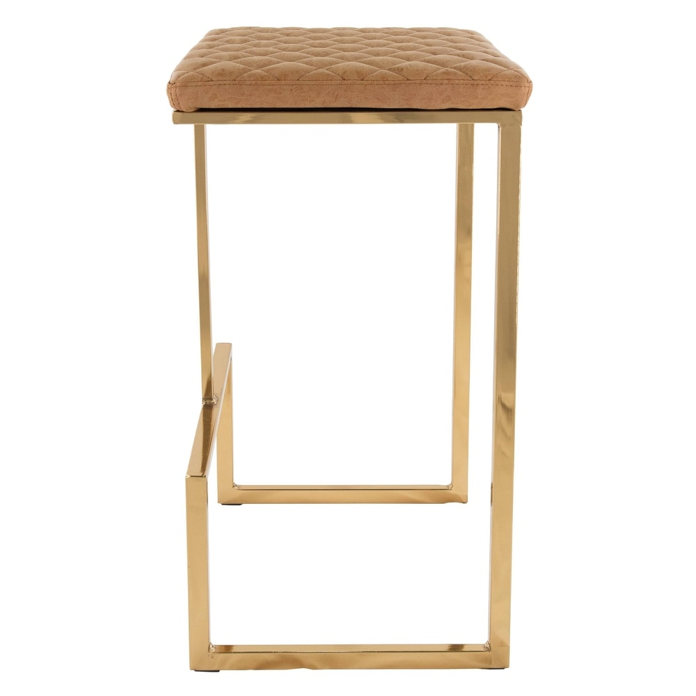 LeisureMod Quincy Modern tufted Leather Barstool Gold Metal Frame   29\