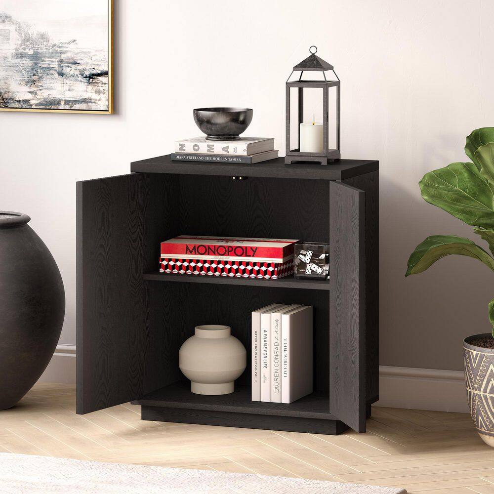 HudsonCanal Alston Black Grain Accent Cabinet with Swing-Out Doors AC1694