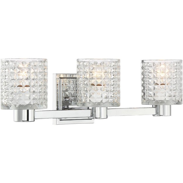 Wide 3 light Fixture Textured Diamond Cut Glass Bathroom Vanity Mirror