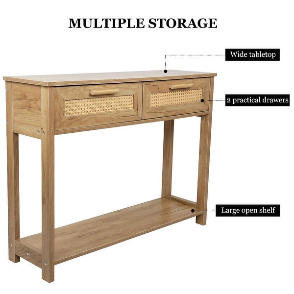 Rattan Design Console Table with 2 Drawers