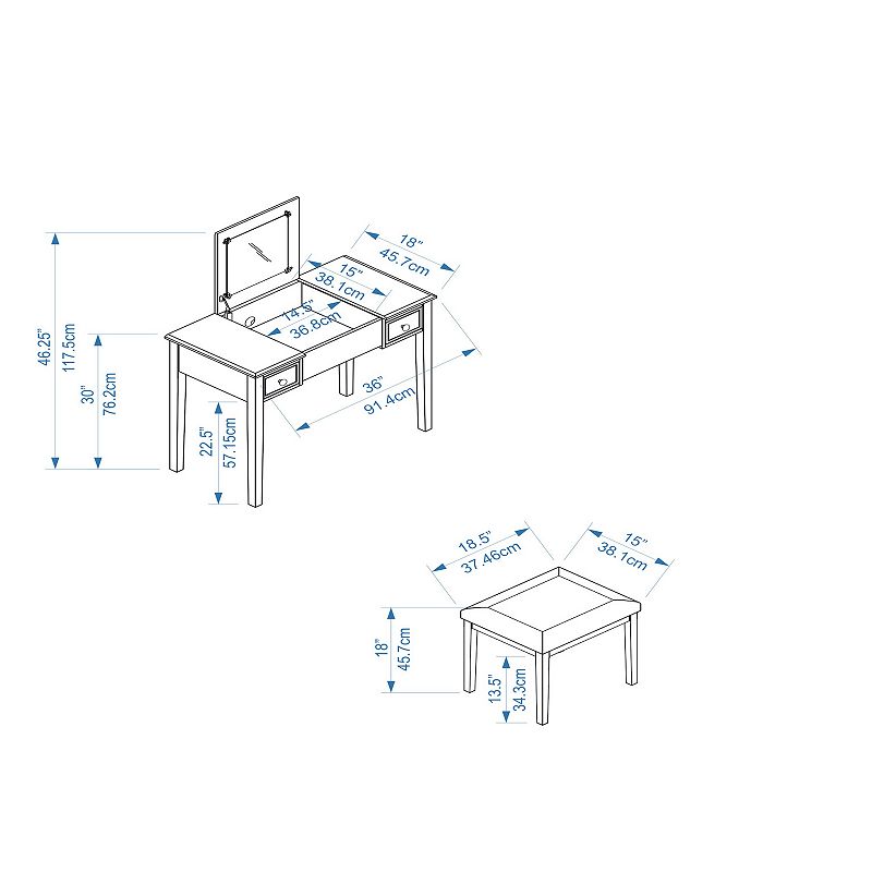 Linon Silver Butterfly Vanity and Stool