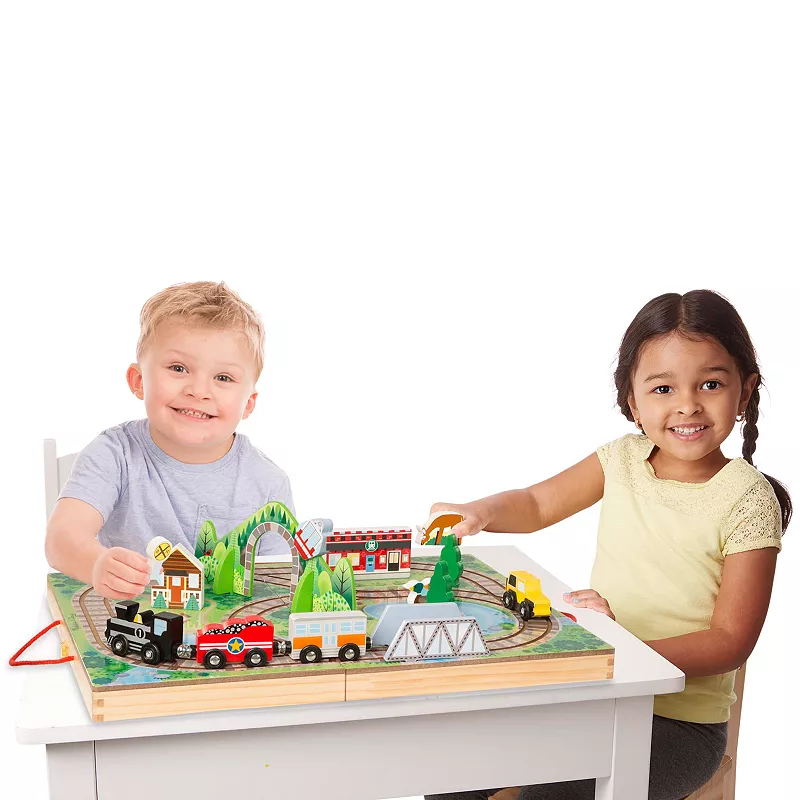 Melissa and Doug 17-Piece Wooden Take-Along Tabletop - Railroad