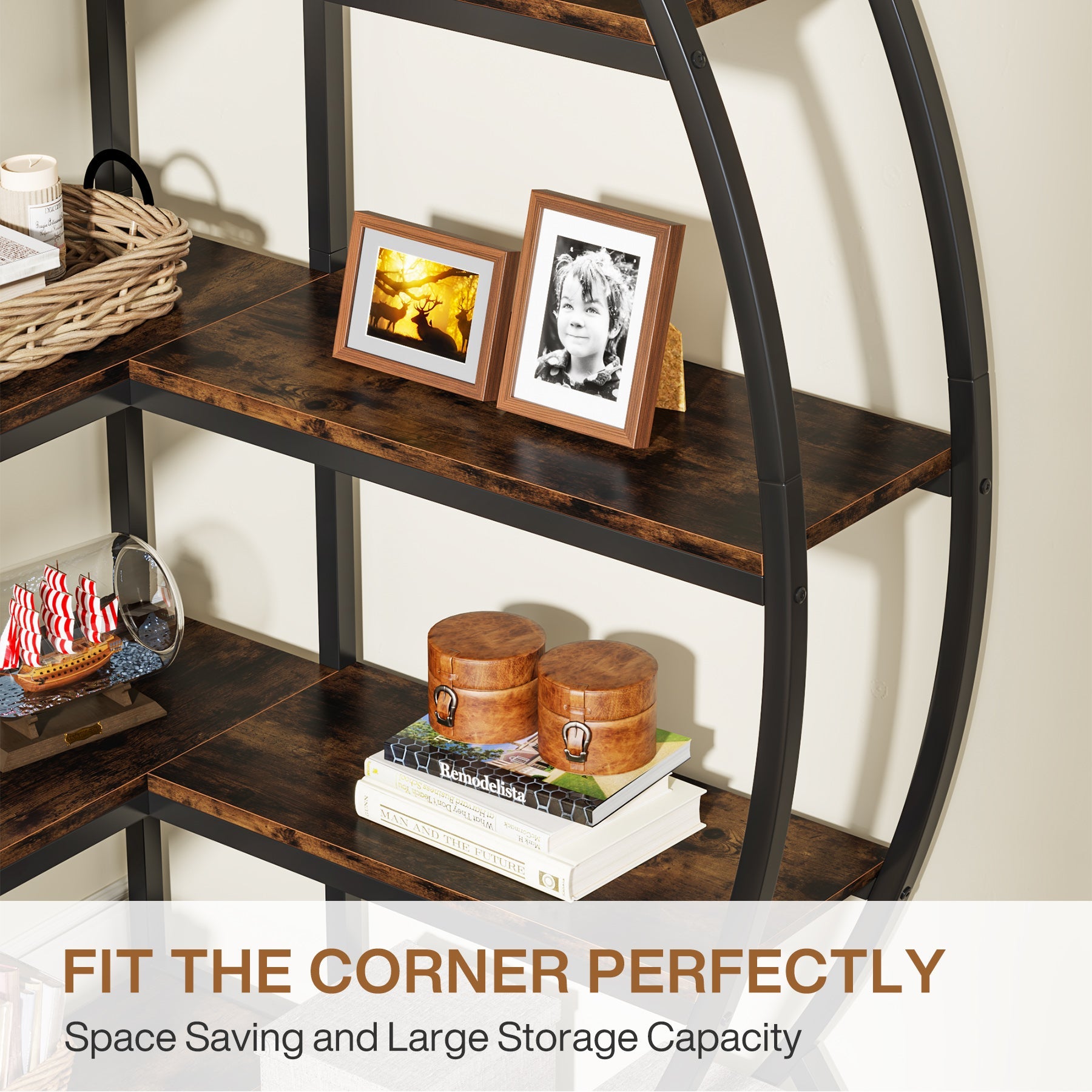 5-Tier Corner Bookshelf, Industrial 69 Corner Bookcase Display Rack