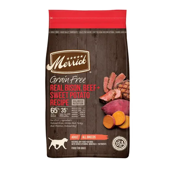 Merrick 25 lb Grain Free Real Bison and Sweet Potato Recipe Dog Food