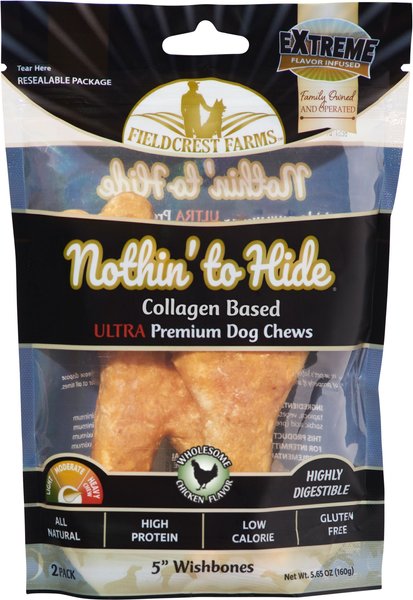 Fieldcrest Farms Nothin To Hide 5-in Ultra Wishbone Chicken Dog Treats， 2 count