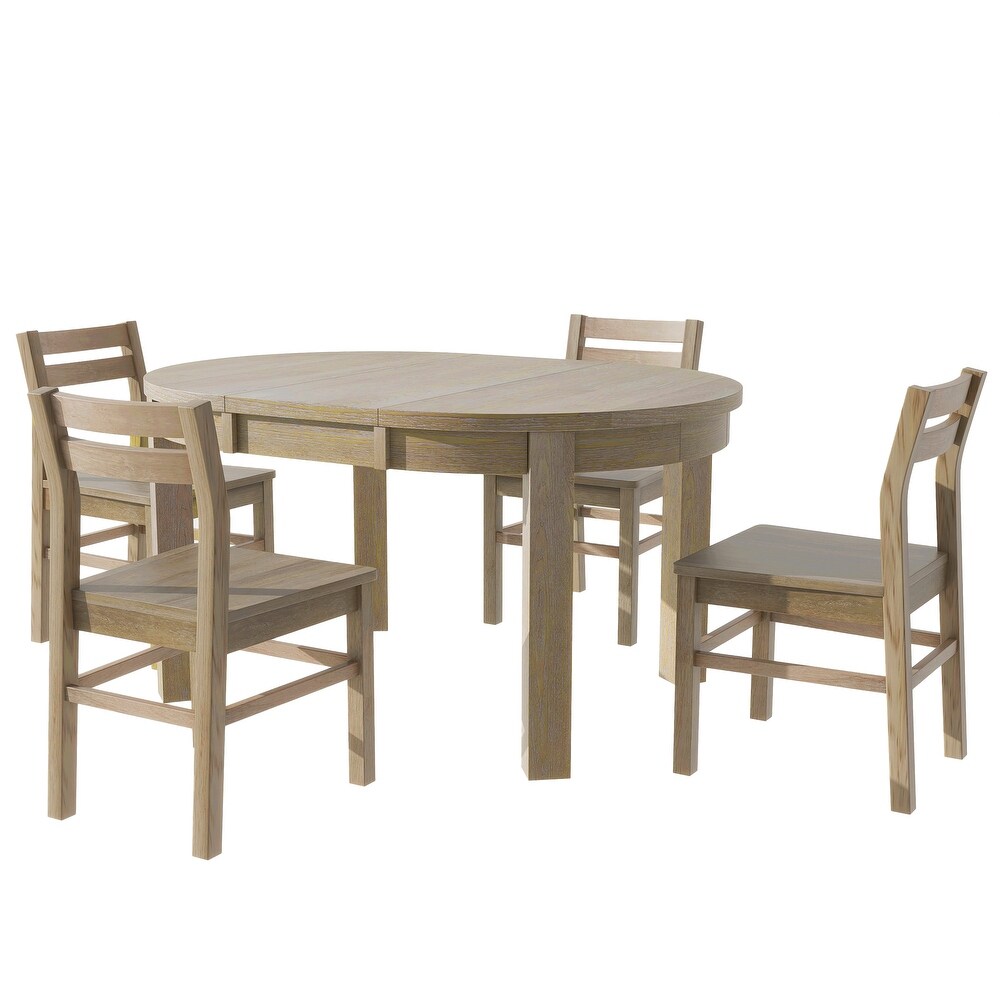 Farmhouse 5 Piece Extendable Round Dining Table Set with Storage Drawers and 4 Dining Chairs 16\