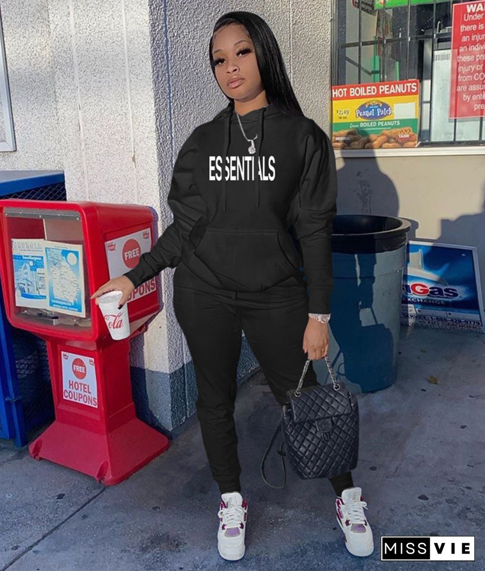 Letter Print Hooded Sweatshirt and Pants Tracksuits