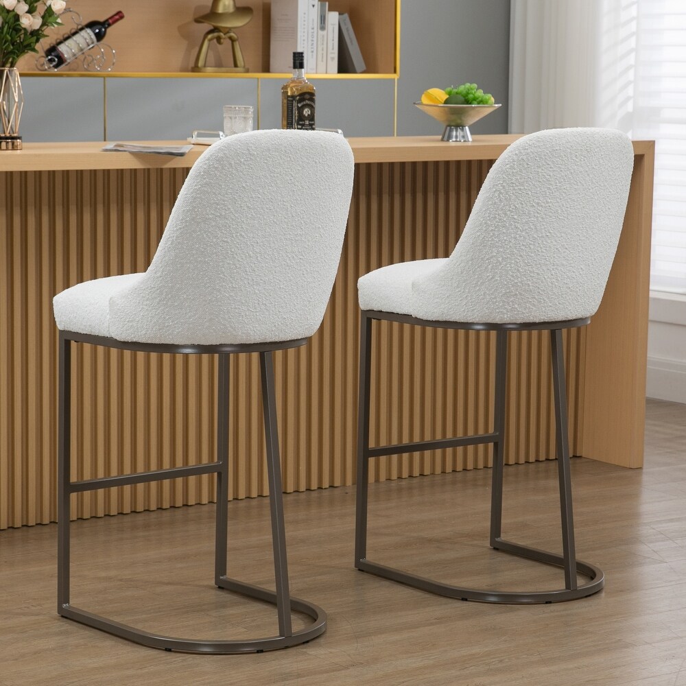 Set of 2 Ayane White Boucle Bar Stool with Iron Legs