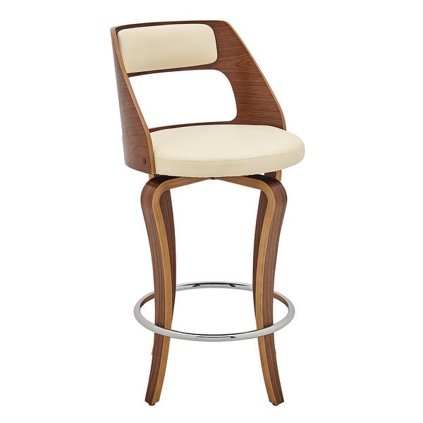 Grady Swivel Faux Leather and Walnut Wood Counter and Bar Stool