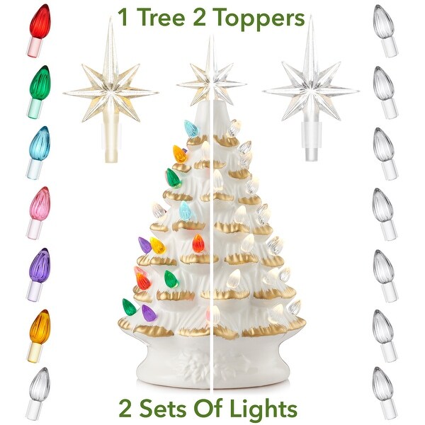 12 Hand Painted Ceramic Christmas Tree，PreLit Tree with Star