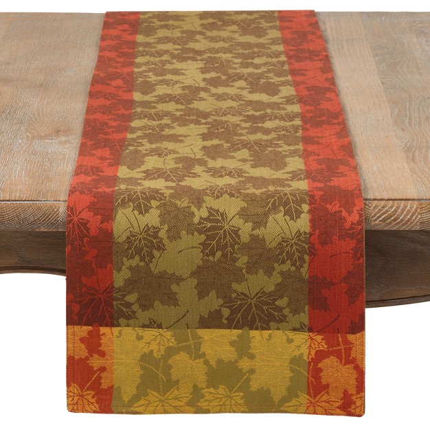 Saro Lifestyle Fall Foliage Autumn Leaves Design Jacquard Cotton Table Runner 13 quot x72 quot Multicolored