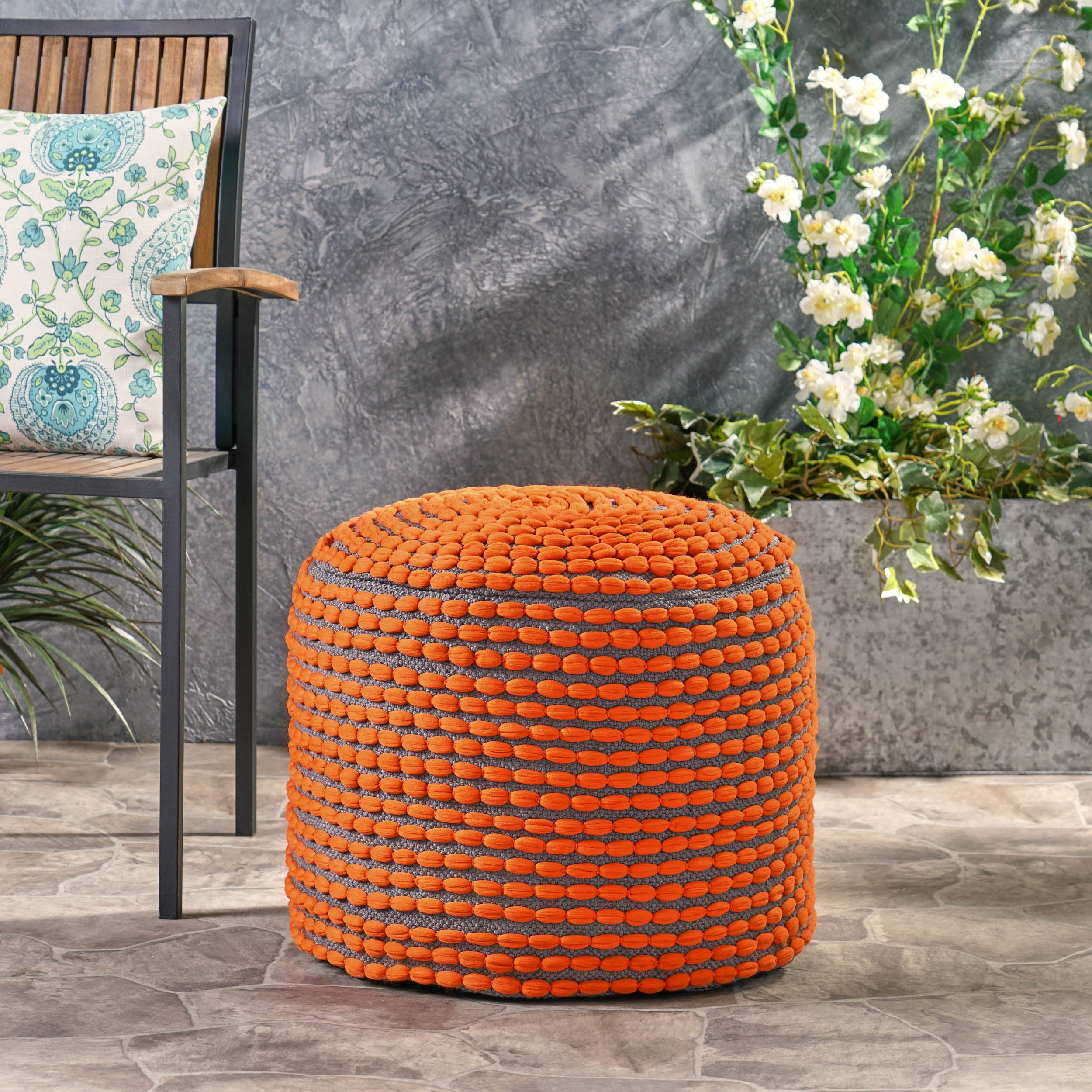 Rosalyn Handcrafted Modern Water-Resistant Fabric Ottoman Pouf