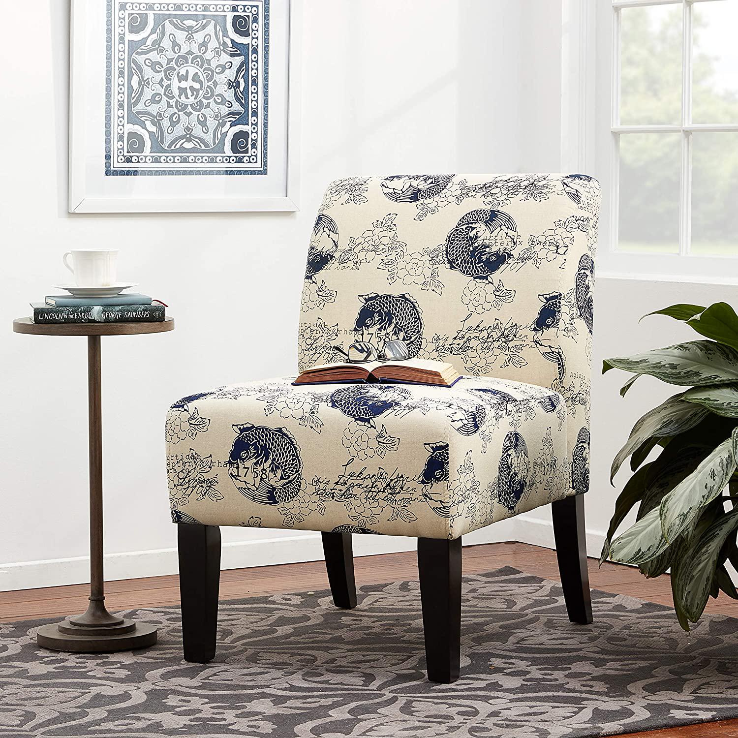 Acme Furniture Ollano Accent Chair  Fish Pattern  Dark Blue