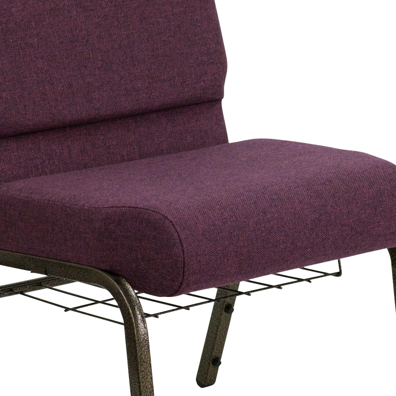 Flash Furniture HERCULES Series 218221W Church Chair in Plum Fabric with Cup Book Rack 8211 Gold Vein Frame  Crowdfused