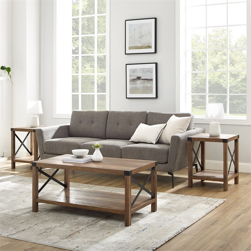 Home Square 2 Piece Set with 70 quotTV S and and 3 Piece Coffee Table Set in Oak   Transitional   Coffee Table Sets   by Homesquare  Houzz